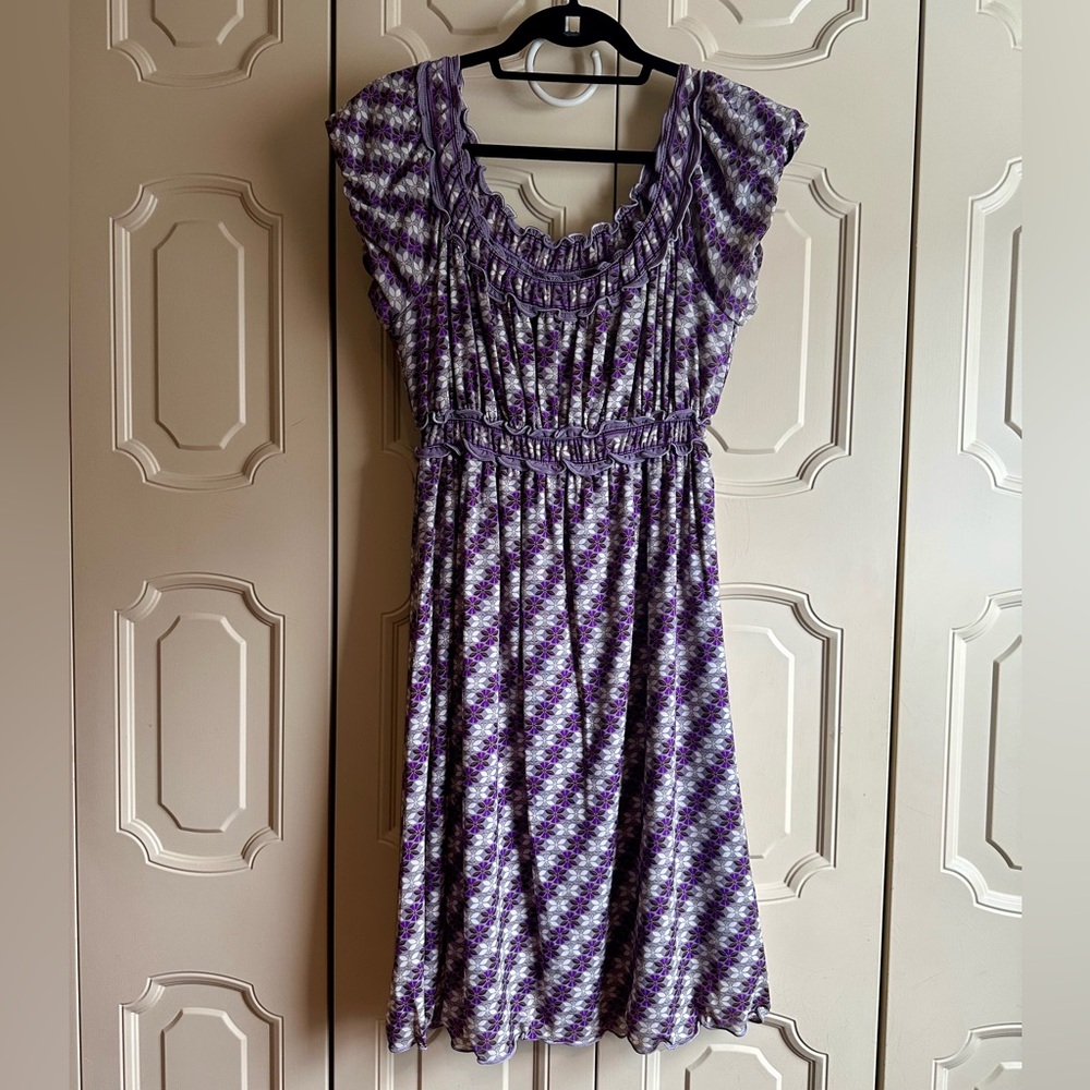 Max Studio Purple and Gray Empire Waist Knee Length Dress Sz M